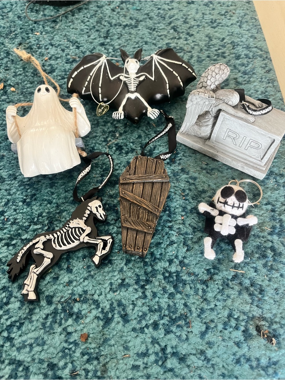 Halloween Bag Charms Set - Black & White Skeleton and Ghost Accents